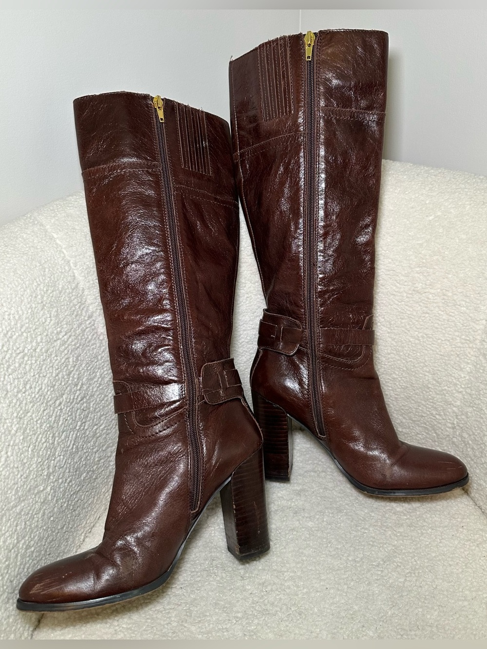 Audrey Brooke Brown Leather Boots Knee High Riding Fall Rich Preppy Classic 7.5 - Picture 7 of 16
